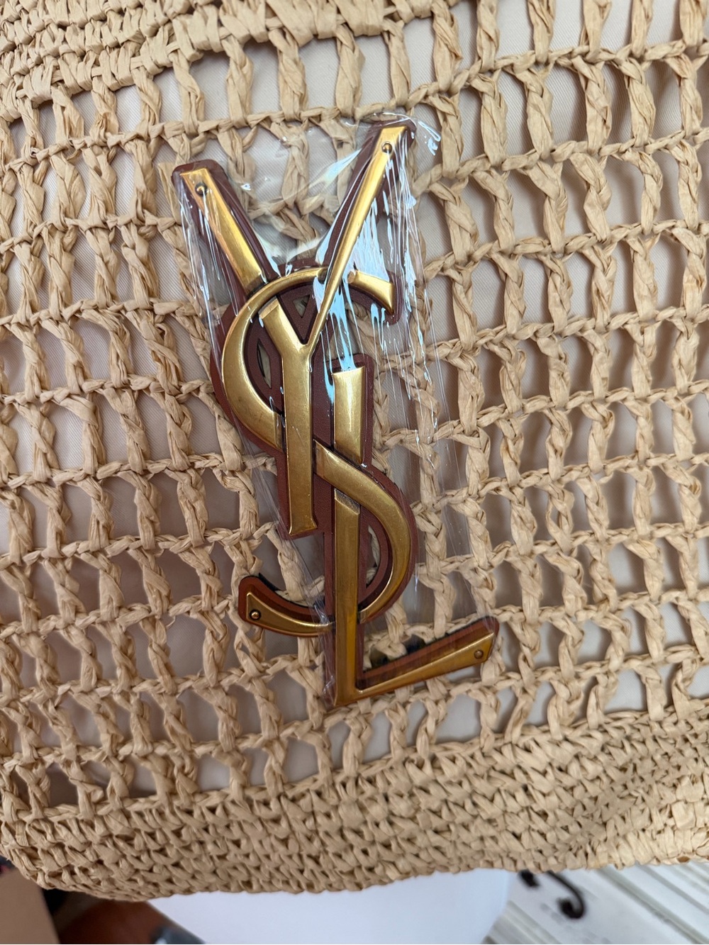 Yves Saint Laurent Tan Woven Logo Tote - Picture 2 of 4